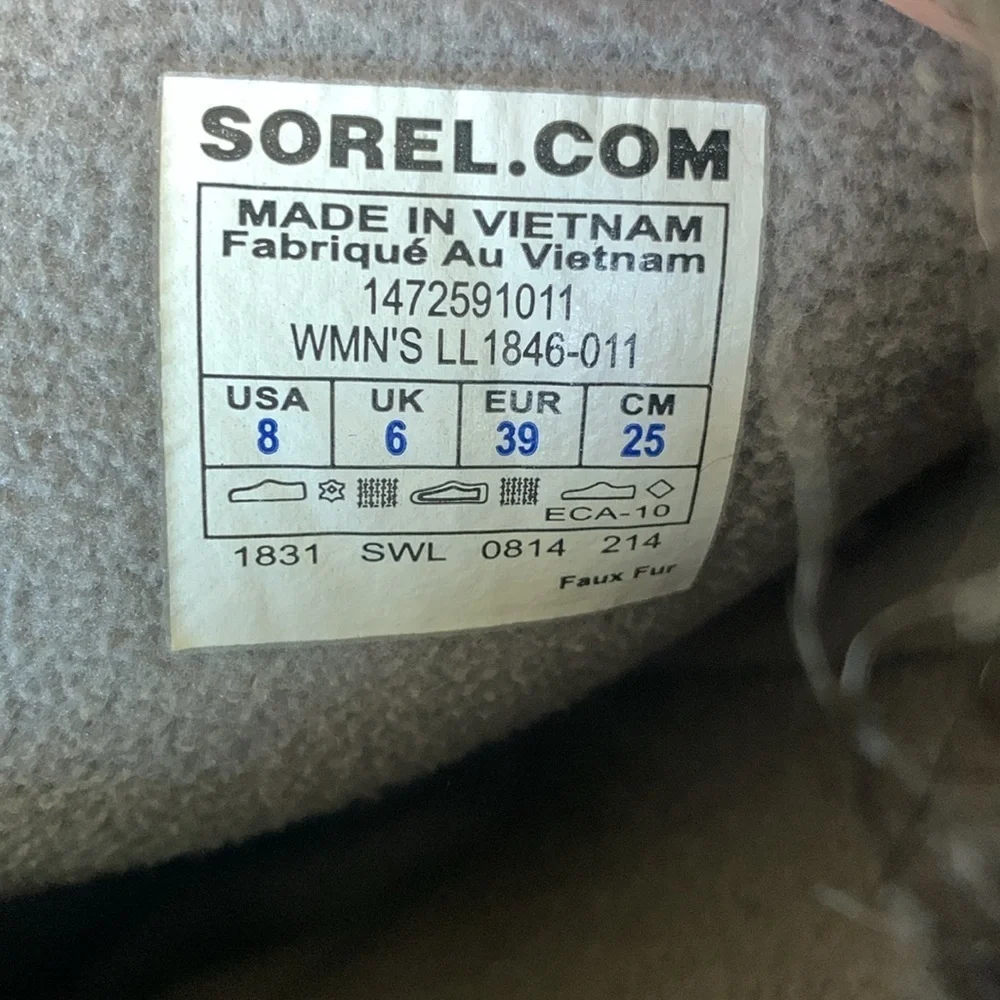 Sorel winter boots Black Fur Trim Waterproof Rubber with Quilted shaft size 8
